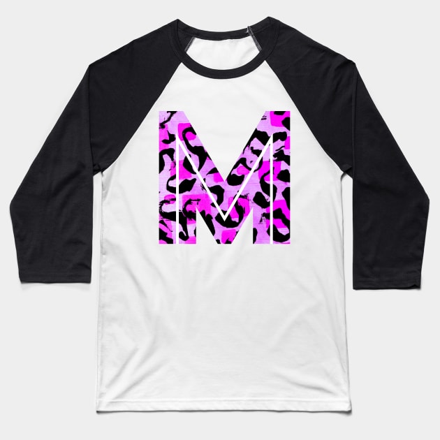 Abstract Letter M Watercolour Leopard Print Alphabet Baseball T-Shirt by Squeeb Creative